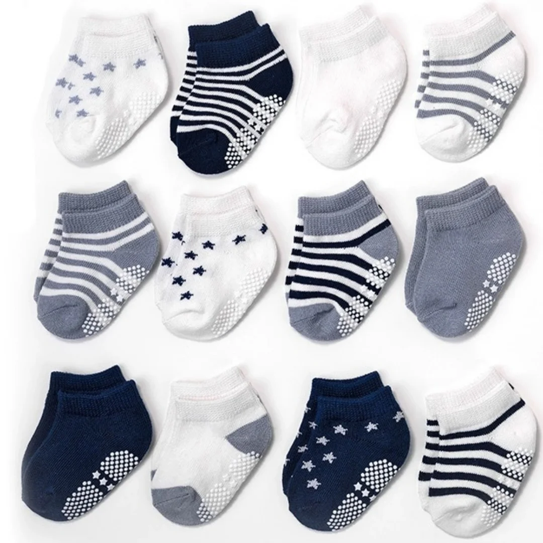 12Pairs/Lot Baby Socks Set Casual Toddler Boy Girl Clothes Accessories 0 To 5 Yrs Kid Short Sock Non Slip Breathable Bebe Stuff