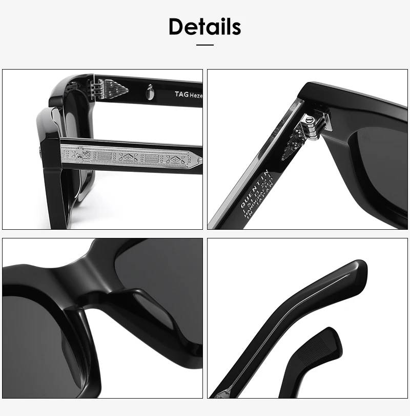 Luxusmarke, quadratisch gerahmte Schildpatt-Mode-Sonnenbrille SQUENTIN Herren-Designer-Sonnenbrille, handgefertigte Retro-Sonnenbrille aus Acetat – Detail 8