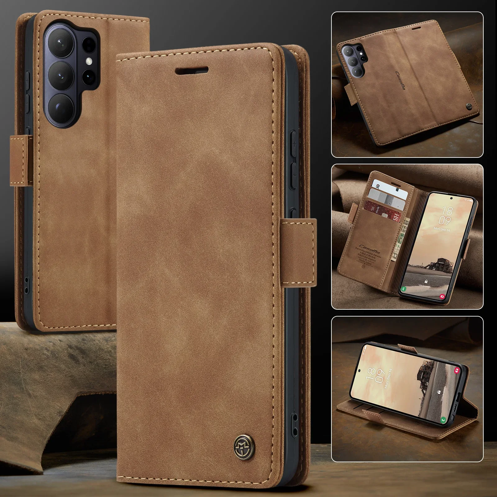 CaseMe Hochwertige Retro Magnetische Flip PU Ledertasche für Samsung Galaxy S26 Ultra S25 S24 S23 S22 S21 S20 S10 S9 Wallet Cover – Detail 11
