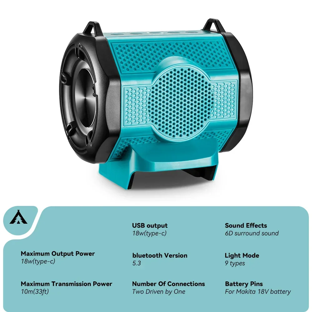 Wireelife-altavoz inalámbrico con Bluetooth, amplificador portátil de sonido envolvente 6D para exteriores, batería Makita de 18V, MT007