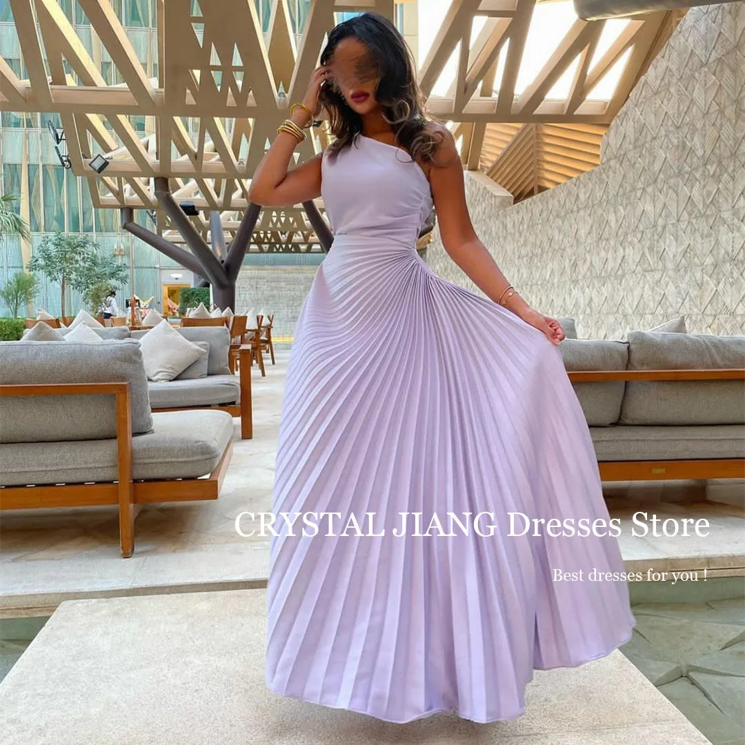 

Long Lilac One Shoulder Taffeta Evening Dresses Sleeveless A Line Pleated Floor Length Vestidos De Gala Mujer