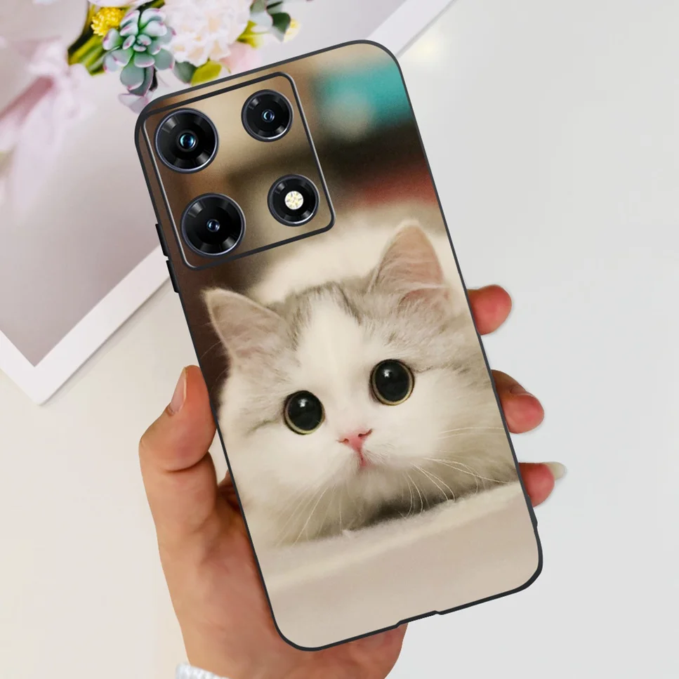 Black Silicone Cute Cat & Flower Design Soft TPU Back Cover Case