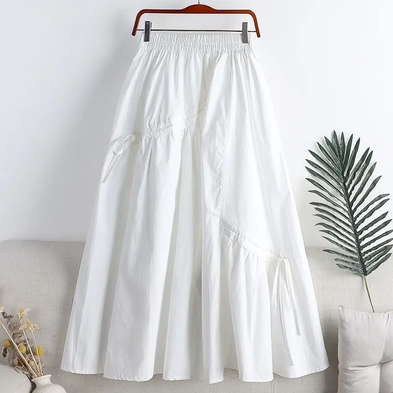 2023 Spring New High Waist Thin Medium Long Irregular Drawstring Bow Large Swing Skirt Women's Umbrella Skirt Solid summer skirt