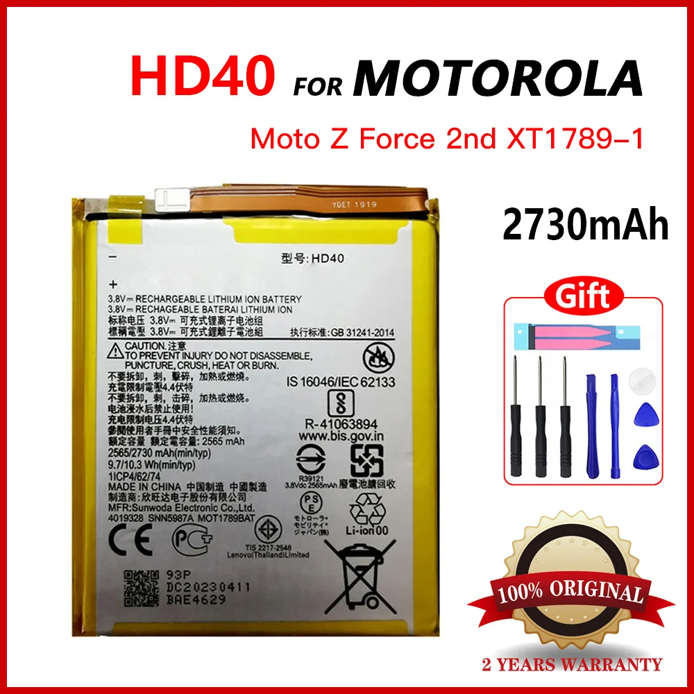 

Original HD40 Battery For Motorola Moto Z Force 2nd Moto Z Force 2nd gen Moto Z2 Force XT1789-1 XT1789-06 HD40 SNN5987A+Tools