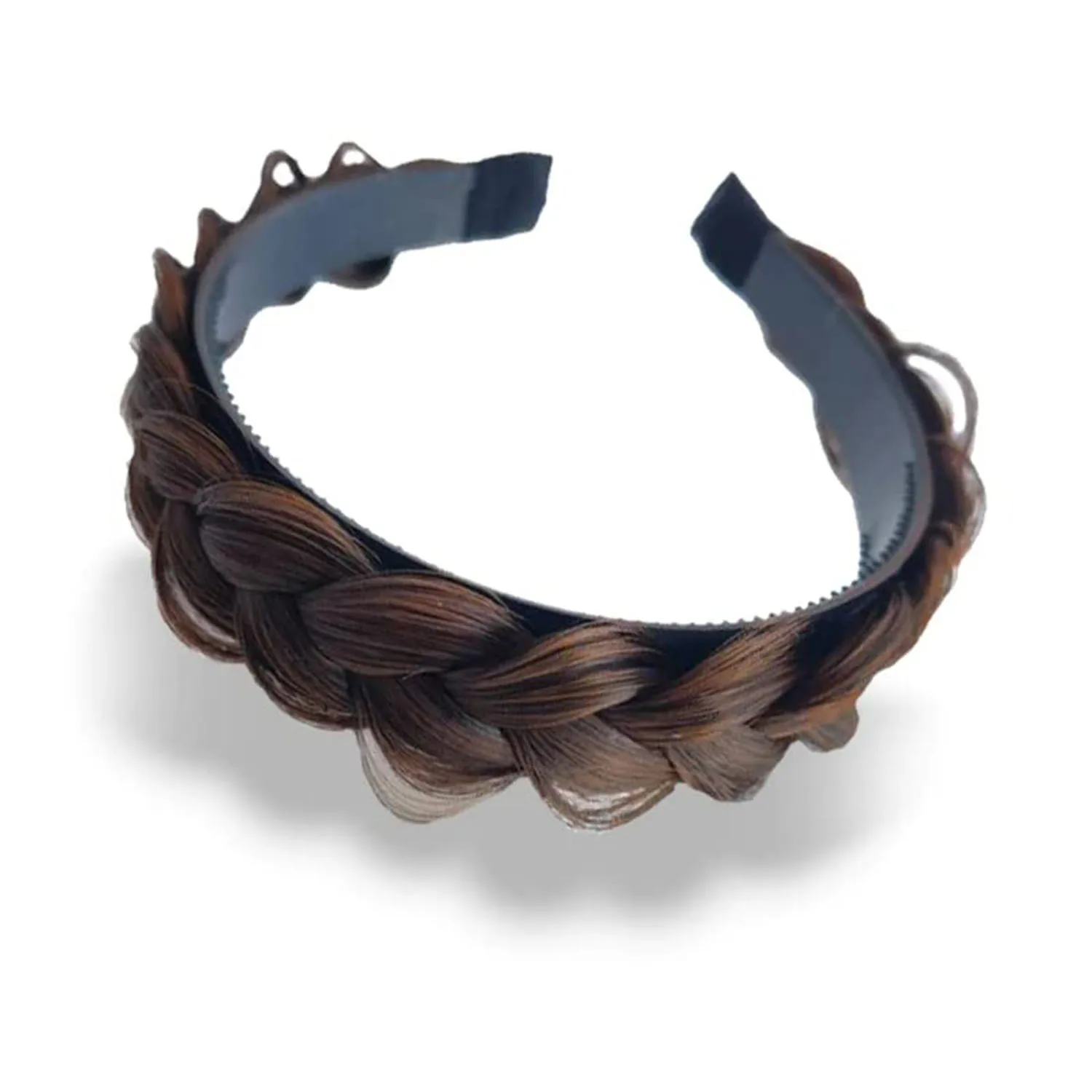 Synthetic Hair Braided Headbands - Lightweight, Non-Slip Messy Braided Headband - Two Strands 4-inch Wide Headband with Teeth