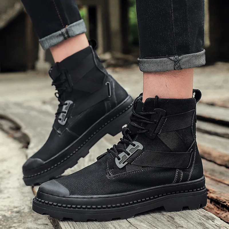 

Winter Leather Boots for Men Fleece Platform Boots Comfortable Non-slip Ankle Boots Men Casual Waterproof Boots botas hombre