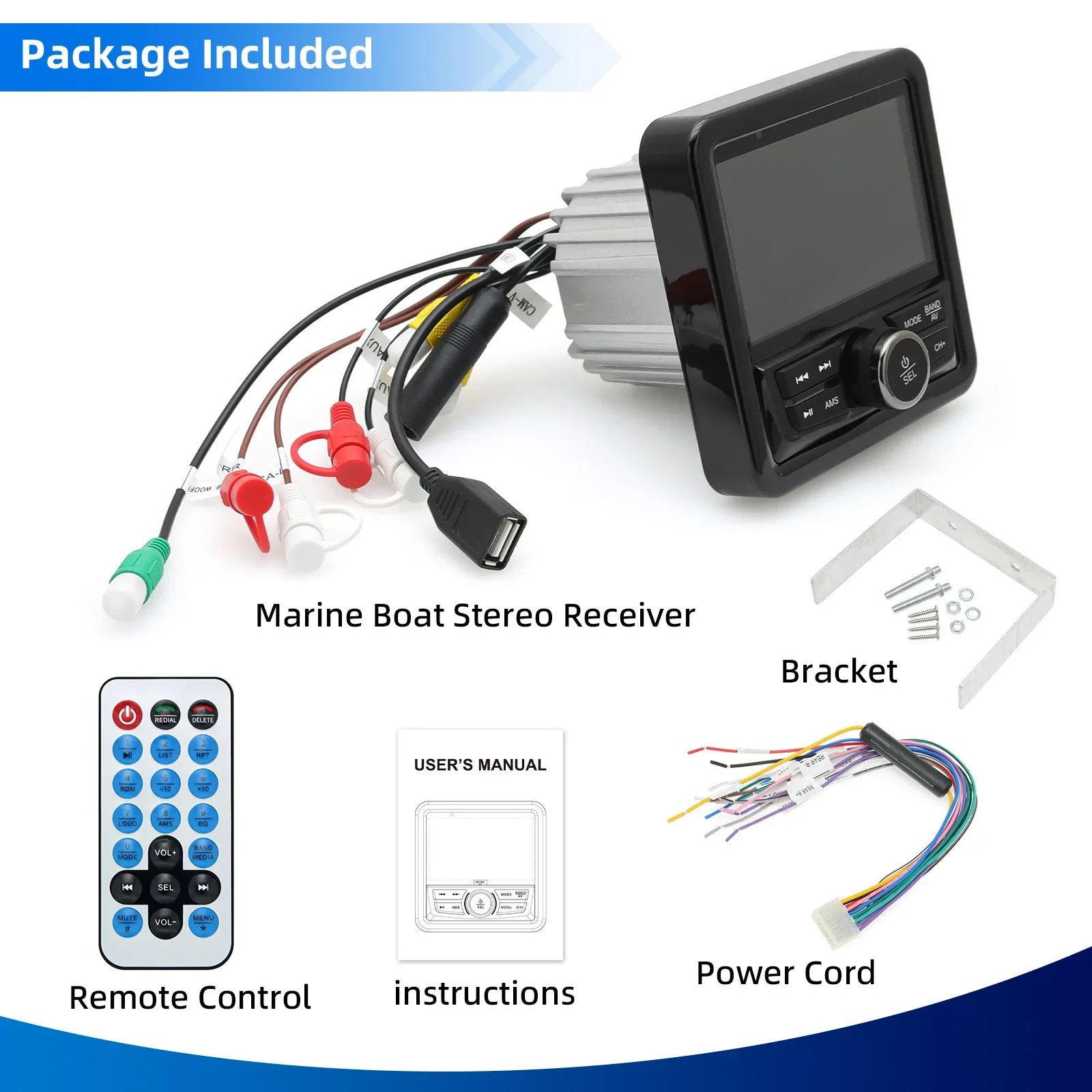 Waterproof Yacht MP3 Player Multifunctional Marine Boat Radio Stereo Bluetooth-c