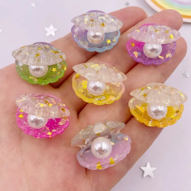 10 db Csillogó Színes Gyanta 3D -S Nyitott Gyöngyhéjú Lapos Cabochon Scrapbook Diy Kiegészítő Otthoni Dekoráció Figurák Kézműves Om136 - Image 3