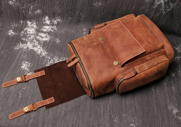 Handmade Cowhide Leather Backpack Travel 2024 New High Quality Rucksack Hiking Backpack Bags for Men