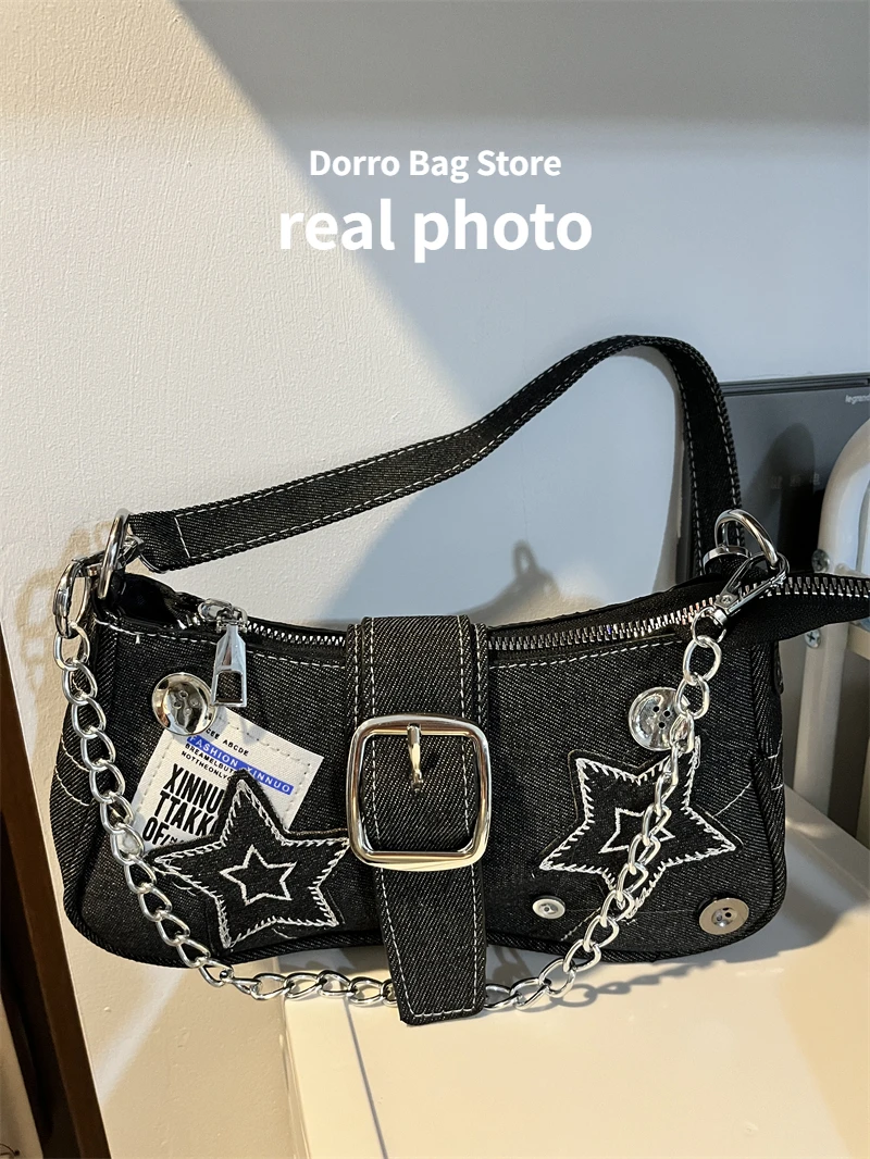 Y2k Star Denim Handbag For Women, Vintage Chain Crossbody Bag, Trendy  Crescent Bag & Purse - Temu