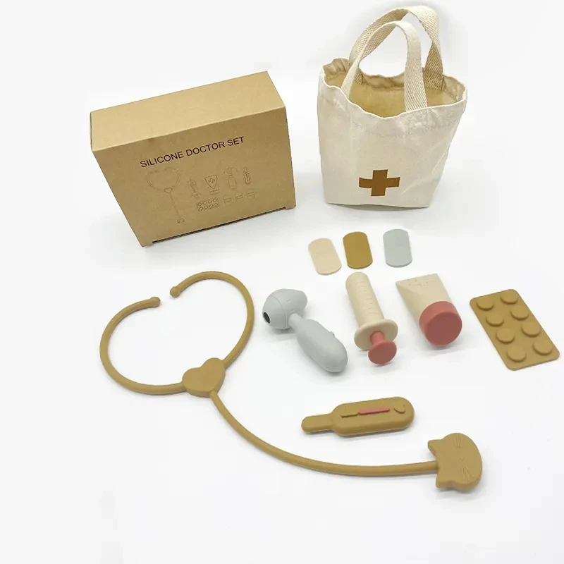 Doctor Toys Pretend Silicone Play Doctor Kit Food Grade Safety Nurse Set for Girls Boys Toddler Games Learning Toy 4