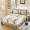 Vintage Floral Print Bed Skirt Set Ruffle Bedspread Mattress Cover Cotton Bedclothes Sheet Princess Style Bedding Bed Spreads 1