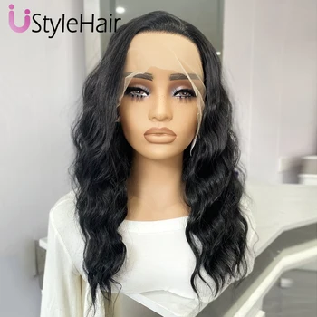 UStyleHair Black Short Wave Wig Synthetic Lace Front Wig for Women Natural Hairline Daily Use Wigs Heat Resistant Fiber Hair