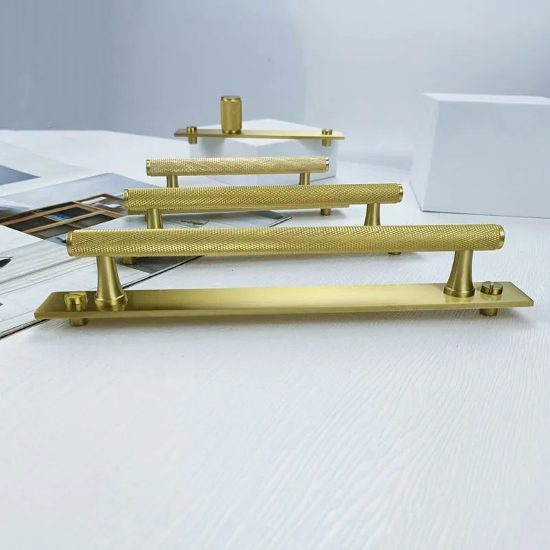 

Gold Brass Handle with Plate Knurled Cabinet Knobs Furniture Pulls