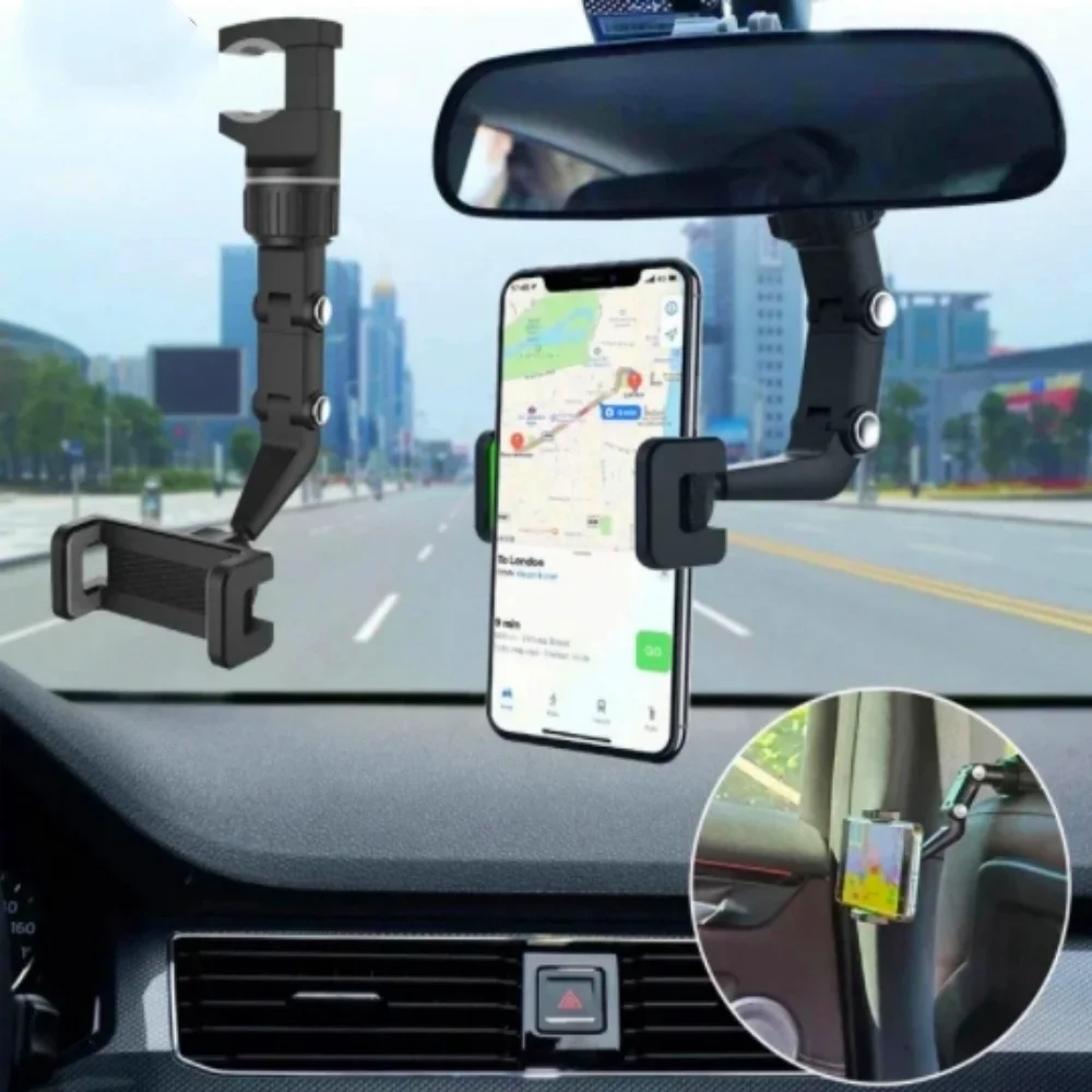 

360 ° All-round Rotation Car Cell Phone Holder Hidden Rearview Mirror Suspension Strong Clamping Bracket Auto Accessories