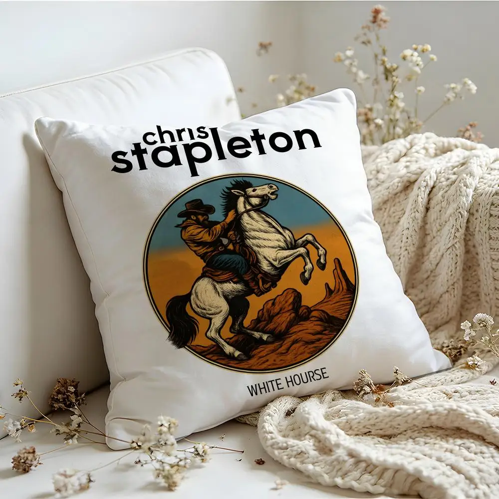 C-Chris Stapleton 음악 앨범 쿠션 커버 리넨 피부 친화적인 부드러운 장식 케이스 소파 홈 장식 베개 커버