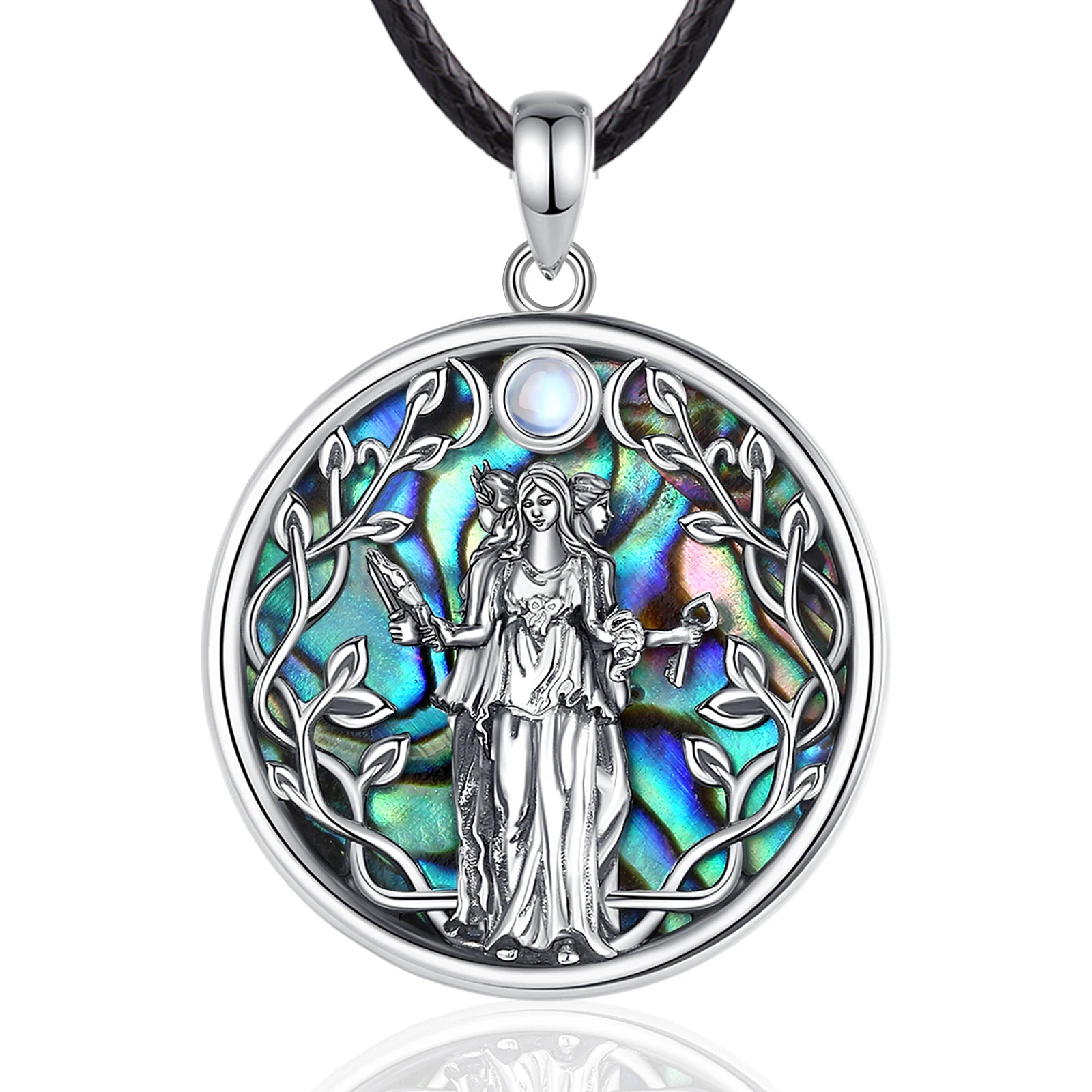 Collana Dea Della Luna Tripla In Argento 925 Con Pietra Di Luna - Gioiello Wiccan Pagano Per Donna E Uomo
