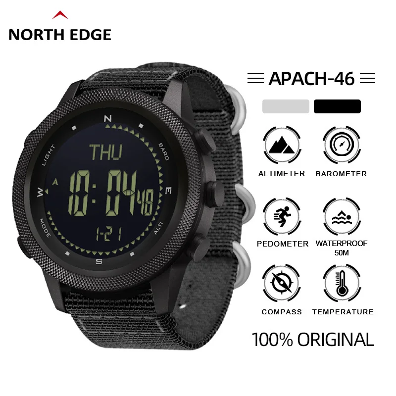 

NORTH EDGE APACHE-46 Men's Digital Watch Military Sports Waterproof 50M Altimeter Barometer Compass World Time Wristwatch Clock