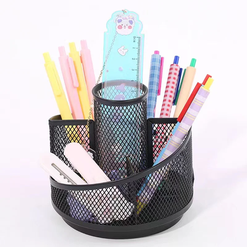 1PC Rotating Pen Holder Desktop Multi-functional Storage Box Metal Mesh 360-degree Free Rotation Office Supplies pen holder,desk organizer,pen and brush holder,desk storage rack