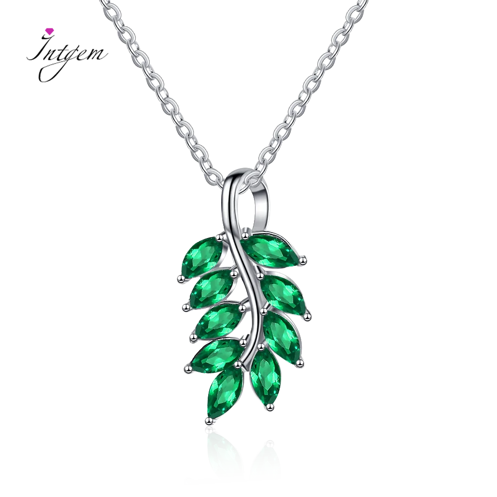 Hot Selling Pendant Necklace 925 Silver Green Leaf Shaped Neck Chain
