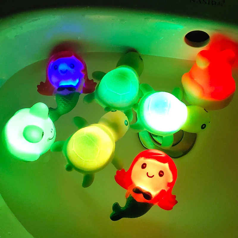 Funny Children Water Flashing Floating Frog Turtle Water Toys Kids Automatic Led Lighting Up Animals Bath Toys Baby Toy Gifts 3