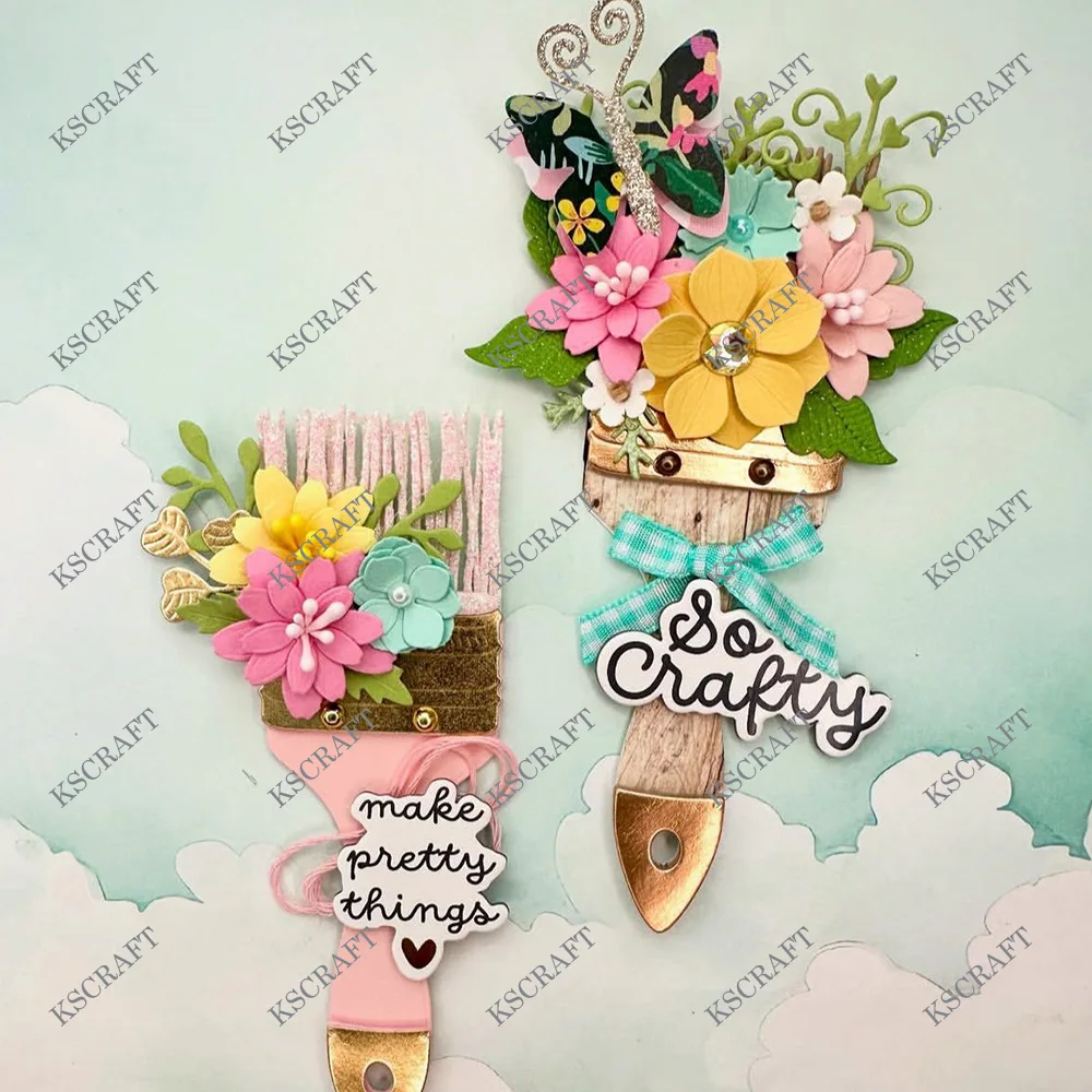 Floral Paint Brush Cutting Dies for Creative Scrapbooking and Decorative Embossing