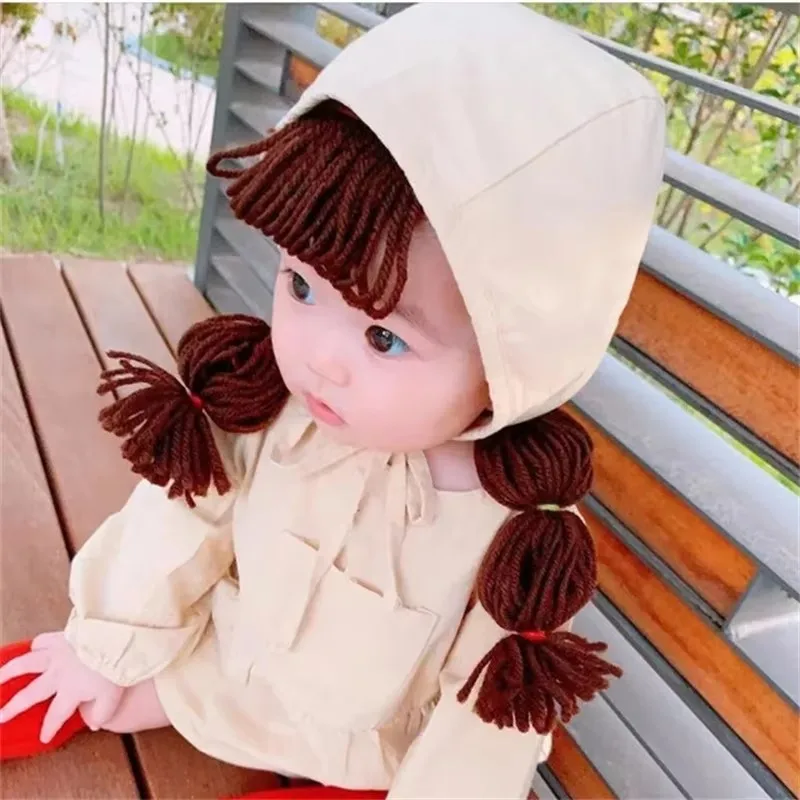 Baby Sun Hat Kids Bonnet Cap Palace Style Cosplay Autumn Infant Baby Girl Princess Hat Khaki Hair Braid Wig Cap Headbands Children Kids Girls