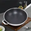Stainless Steel Non Stick Double Sided Screen Honeycomb Wok Frying Pan Kitchen Chinese Cast Cooking Fry Pan 34cm 1