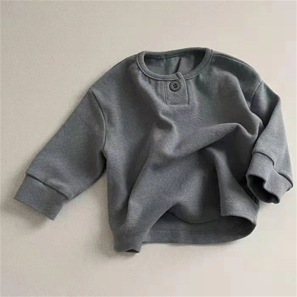 Spring Autumn Baby Tops Newborn Boy Fashion Long Sleeve Tops Solid O-neck infant Boy Girl T-Shirt Child Clothes 0 to 2 Year