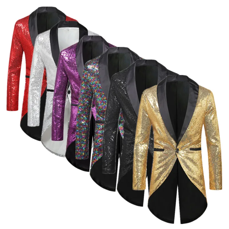 

2023 New Men Swallowtail Suit Jacket Men's British Style Palace Banquet Luxurious Sequin Blazer Coats