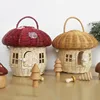 Rattan Woven Tote Bag Castle Mushroom Basket Portable Straw Storage Boxes Bohemian Vacation Picnic Baskets Kids Toys Organizer 3