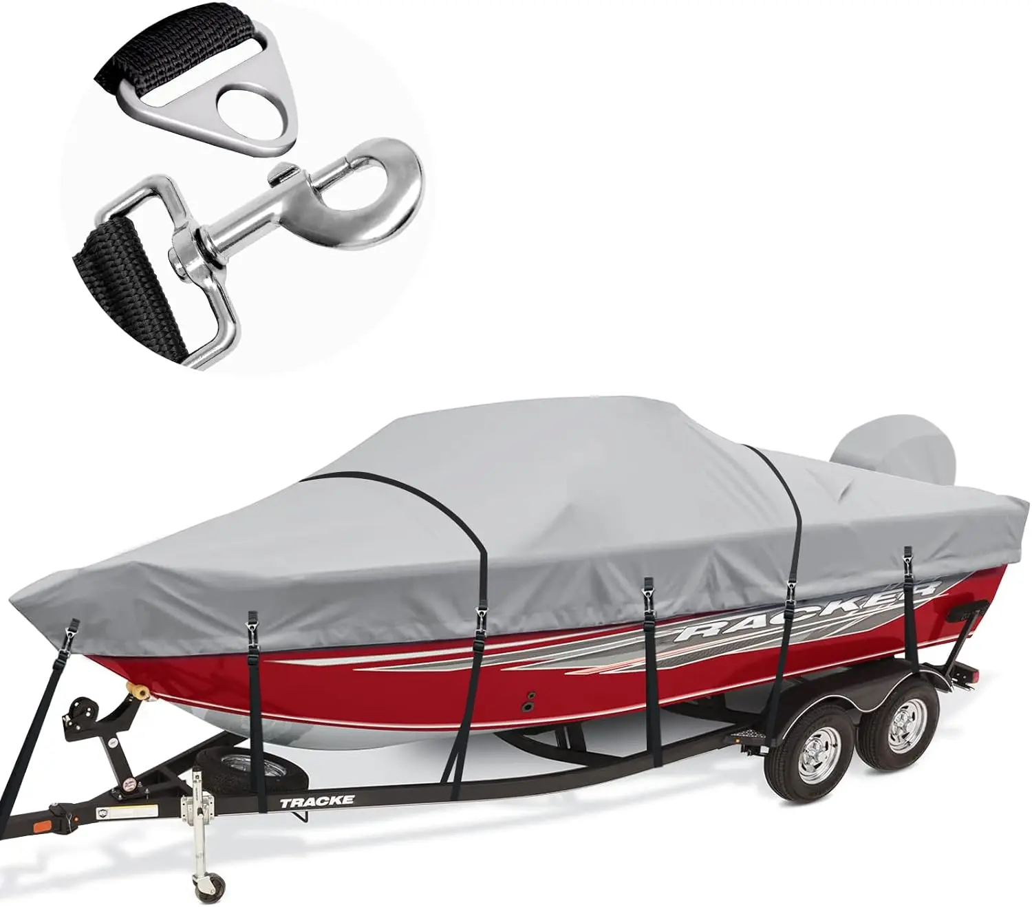 Heavy Duty 1200D Waterproof Boat Covers 20-22ft with Motor Cover and Windproof Adjustable Metal Buckle Fits Bass