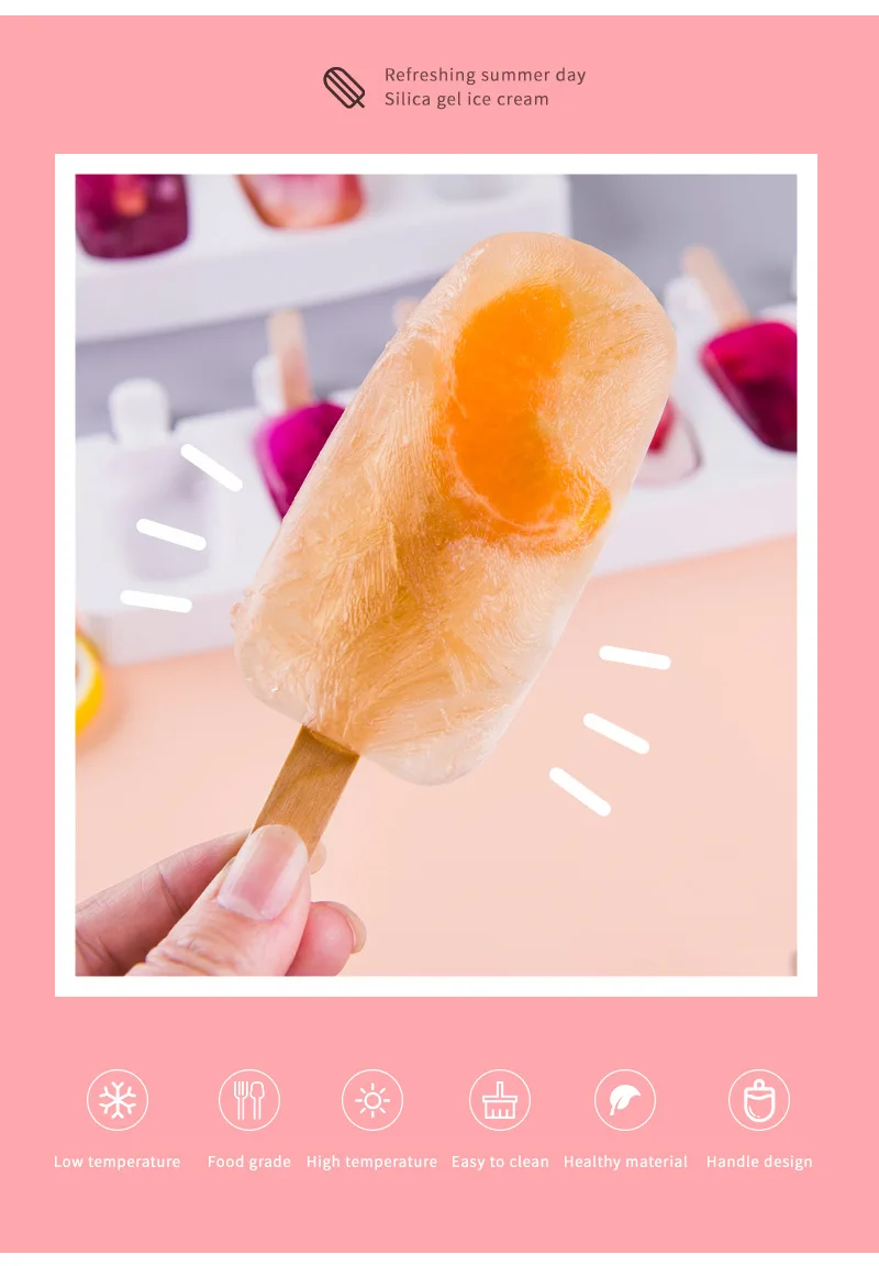 Description Picture 5 of itemSilicone Ice Cream Mold DIY Chocolate Dessert Popsicle Moulds Tray Ice Cube Maker Homemade Tools Summer Party Supplies