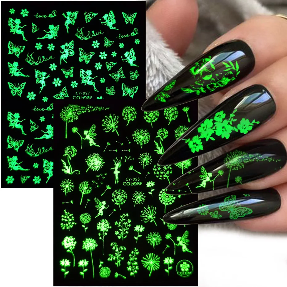 3d Glow In The Dark Nail Stickers Butterfly Flower Leaf Angel Luminous