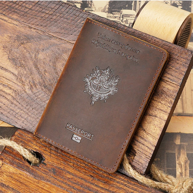 Real Leather française protege passport Cover etui passeport Crazy Horse  Genuine Leather porte Passport Cover Protege Pochette - AliExpress