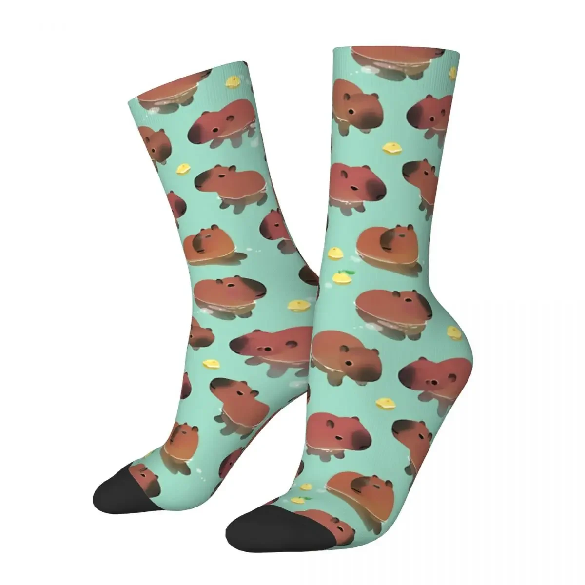 

Funny Crazy Sock for Men Bath Time Hip Hop Vintage Capybara Happy Pattern Printed Boys Crew Sock Novelty Gift