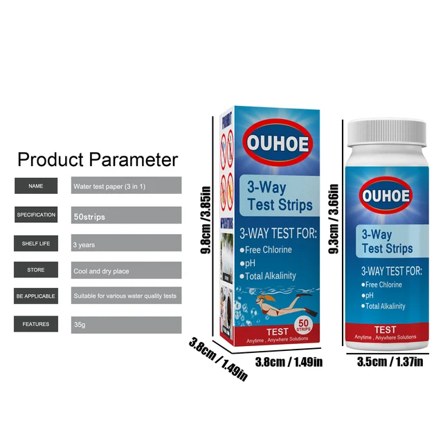Úszómedence Víztesztcsíkok 3-In-1 Ph Tesztelő Készlet 50 Szalagos Otthoni Víz Tisztaságú Tesztcsíkok Akvárium Jól - Image 6