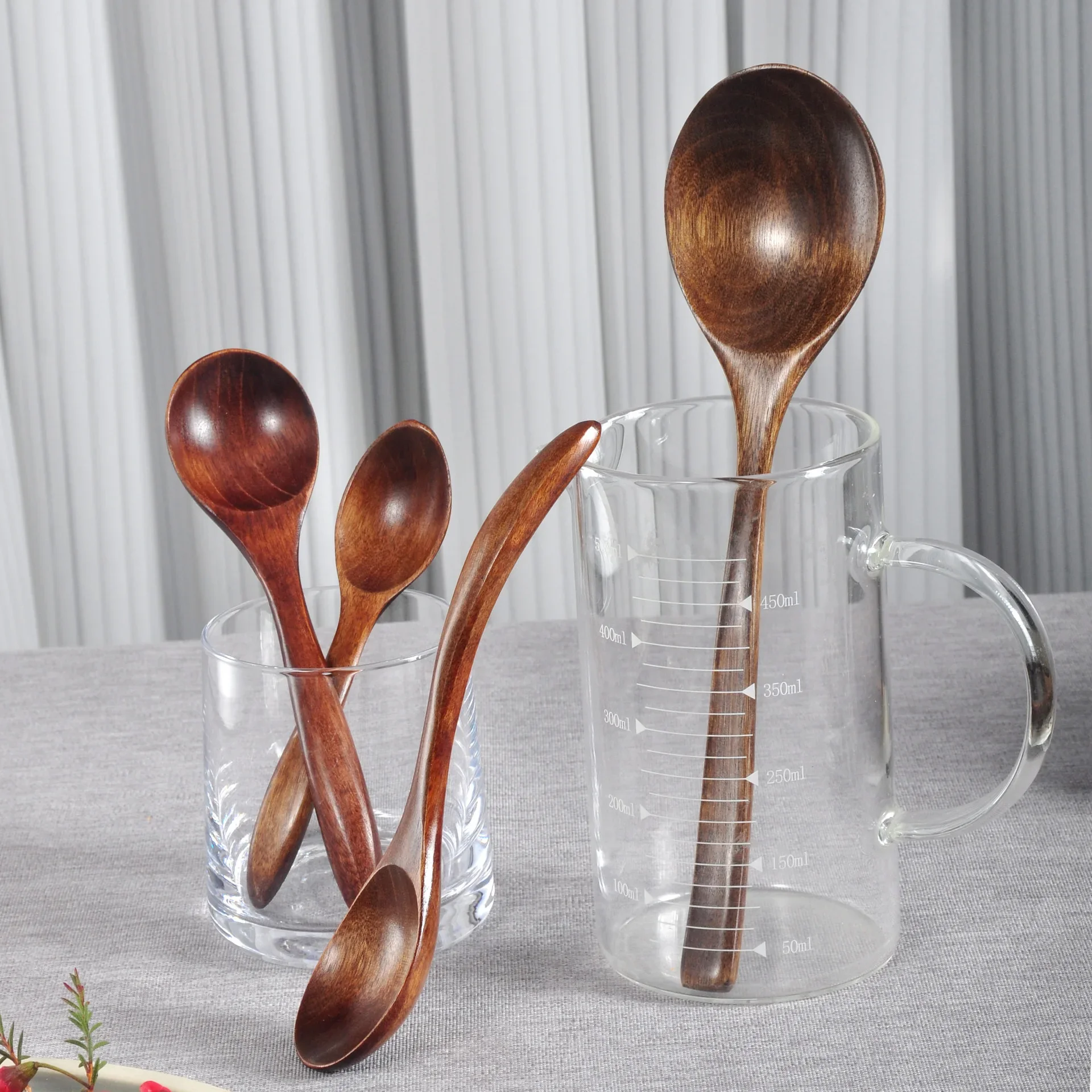 Japanese Wooden Spoon Long Handle Ramen Spoon Baby Eating Drinking Porridge Household Wood Tableware Round