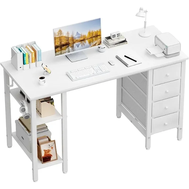 

Lufeiya Computer Desk with Drawers & Storage Shelves, 47 Inch Study Work Writing Desk for Home Office Bedroom,White/Rustic Brown