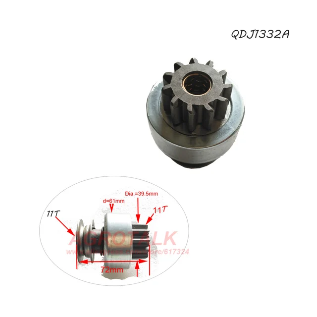 Drive pinion / gear of starter motor QD1332A for Laidong KM385BT