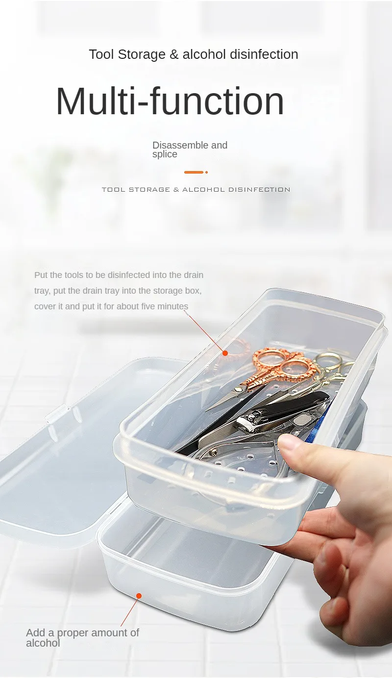Description Picture 3 of itemNail Art Tool Sterilizing Tray Clear Dustproof Organizer Storage Case Disinfection Box for Manicure Tool Tweezers Salon