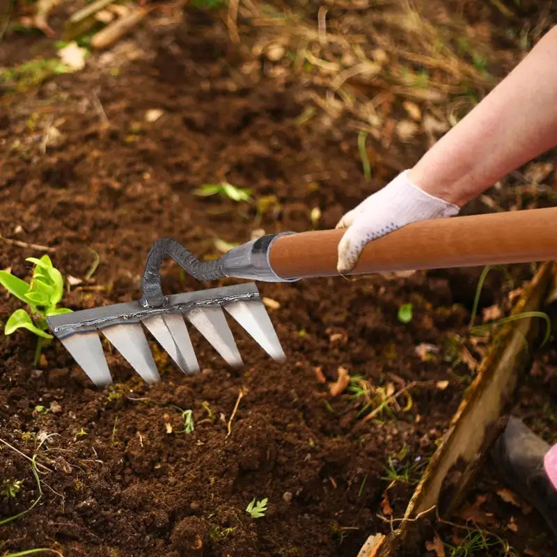4/5/6/7 Teeth Iron Gardening Hoe Weeding Rake Farm Tool Grasping Raking Loosening Soil Nail Rake Agricultural Tools 5