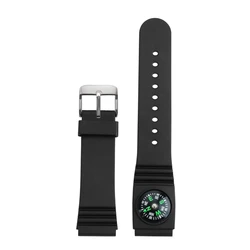 Enhanced Outdoor Silicone Watch Strap - Compass Style Rubber Band for Men, Universal Flat Interface, Available in 20mm and 22mm (Black - silver)