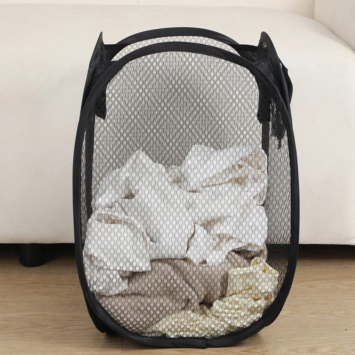 1pc-Folding Dirty Laundry Sorting Basket Washing FrameBathroomCloth MeshStorage BagFrame Bucket LaundryOrganizers Storage Pouch 5