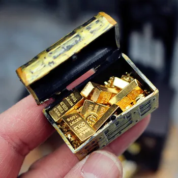 1 set di monete d'oro per casa delle bambole, barrette d'oro, modello del tesoro con scatola, accessori per bambole, ornamenti in miniatura, decorazione