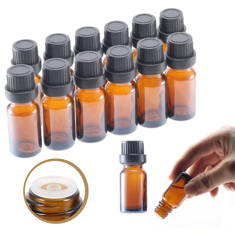 

6PCS 5ml-30ml Amber Glass Essential Oils Bottles Travel Perfumes DIY Aromatherapy Orifice Reducer Dropper Refillable Containers