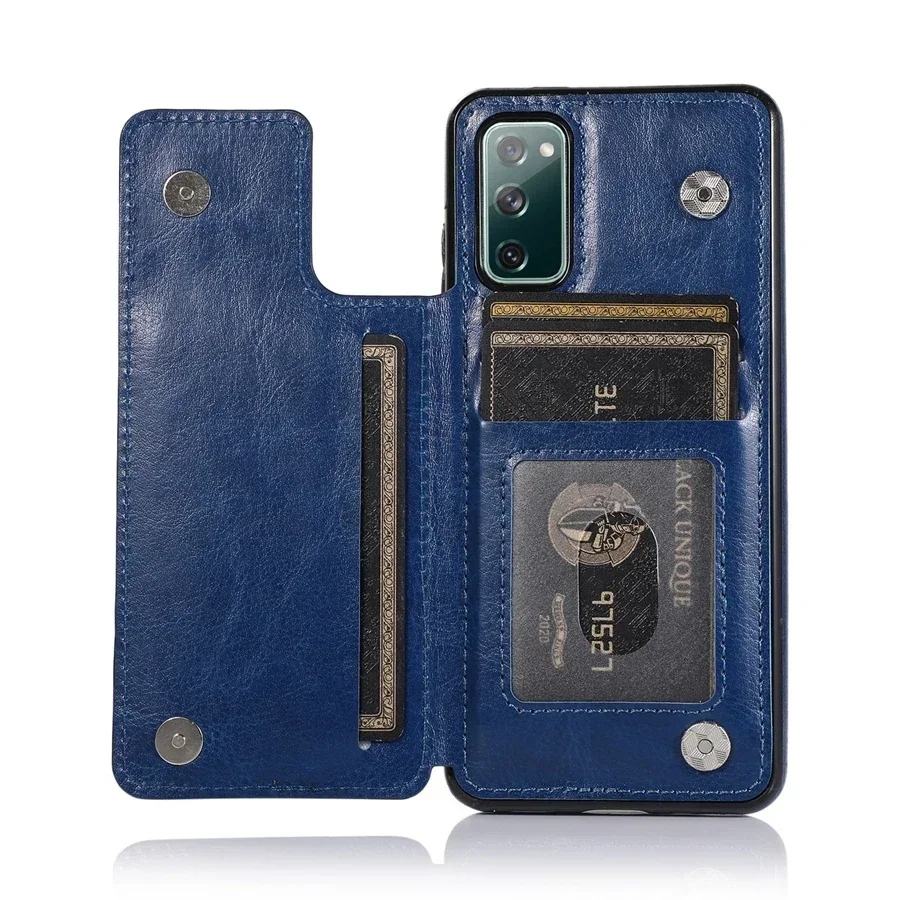 Elegant Double Button Flip PU Leather Wallet Case with Card Slots and Enhanced Protection