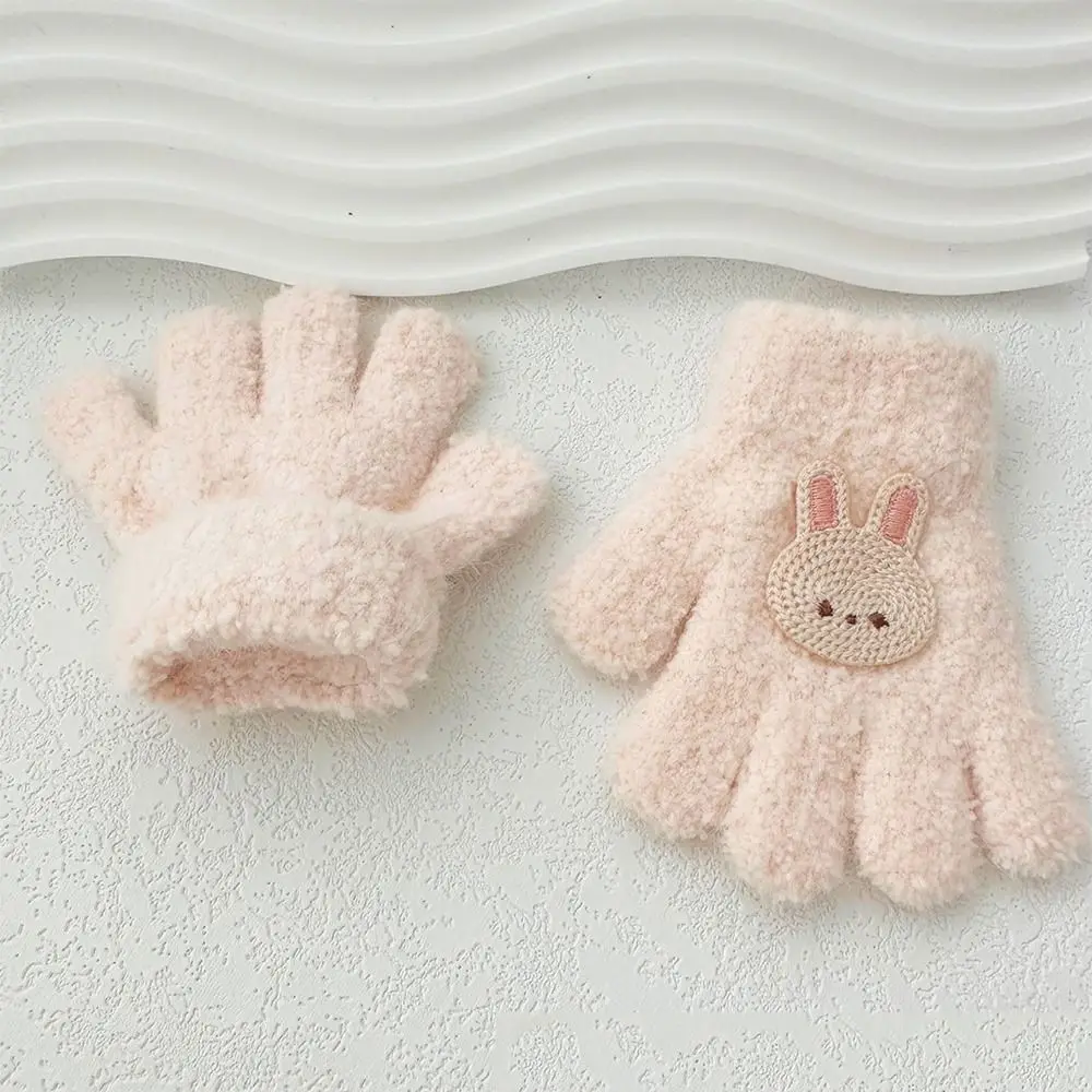 Cute Baby Gloves Cartoon Full Fingers Mittens Warm Gloves Autumn Solid Color Fluffy Knitted Mittens Thicken Bow Outdoor Gloves 5