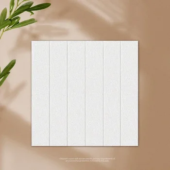 สติกเกอร์ไม้ติดผนัง3D แผ่นติดผนังมีกาวในตัววอลล์เปเปอร์กันน้ำกันเชื้อรา Busa lembaran ตกแต่งผนังสีขาว 1