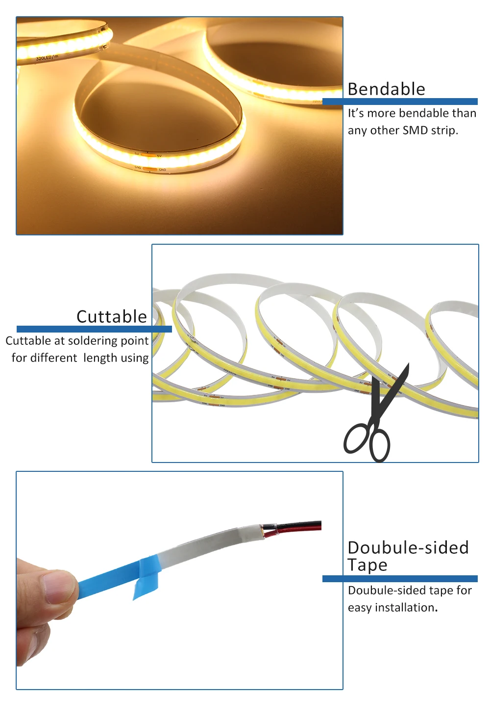 USB COB LED Streifen Licht 0,5 M 1M 2M 3M Hand Sweep Winken EIN AUS Bewegungssensor Hintergrundbeleuchtung TV Küche DC 5V Unter Schrank Lichter – Detail 9